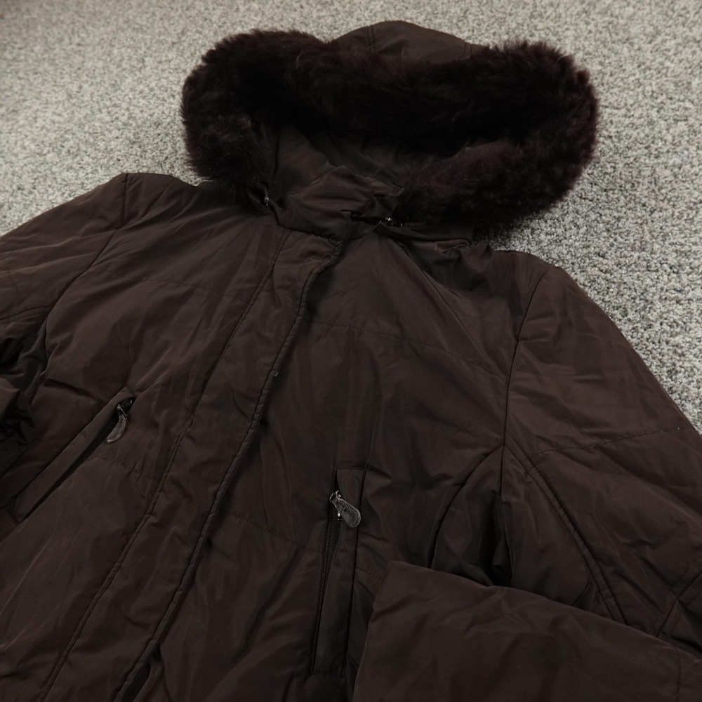 Calvin Klein Coat Womens XL Brown Hooded Parka Insulated Sheepskin Fur Jacket‎